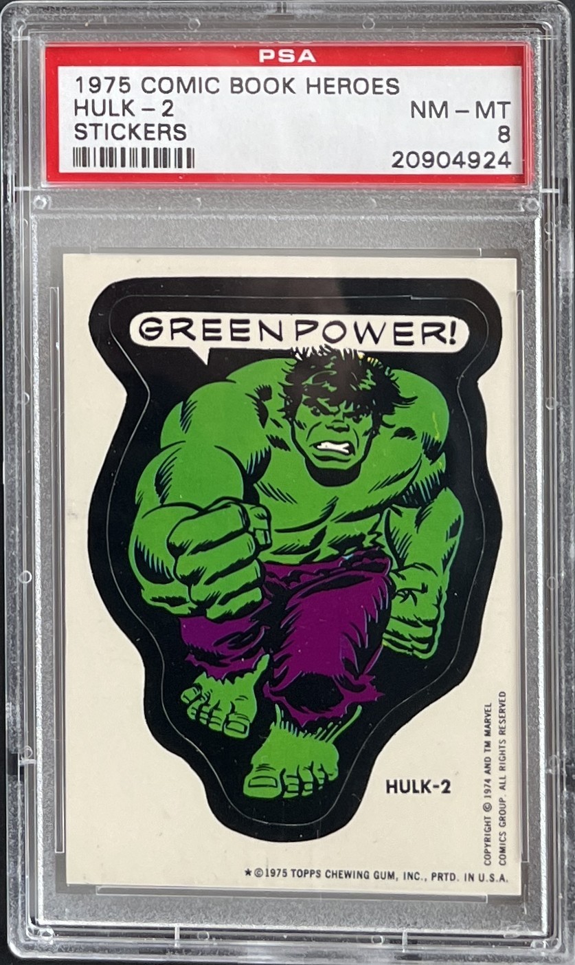 1975 Topps Comic Book Heroes  HULK 2  Sticker PSA 8  NEAR MINT MINT SET BREAK