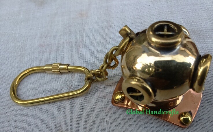 Nautical solid Brass Maritime collectible Sea Diving Helmet Key chain Gift 