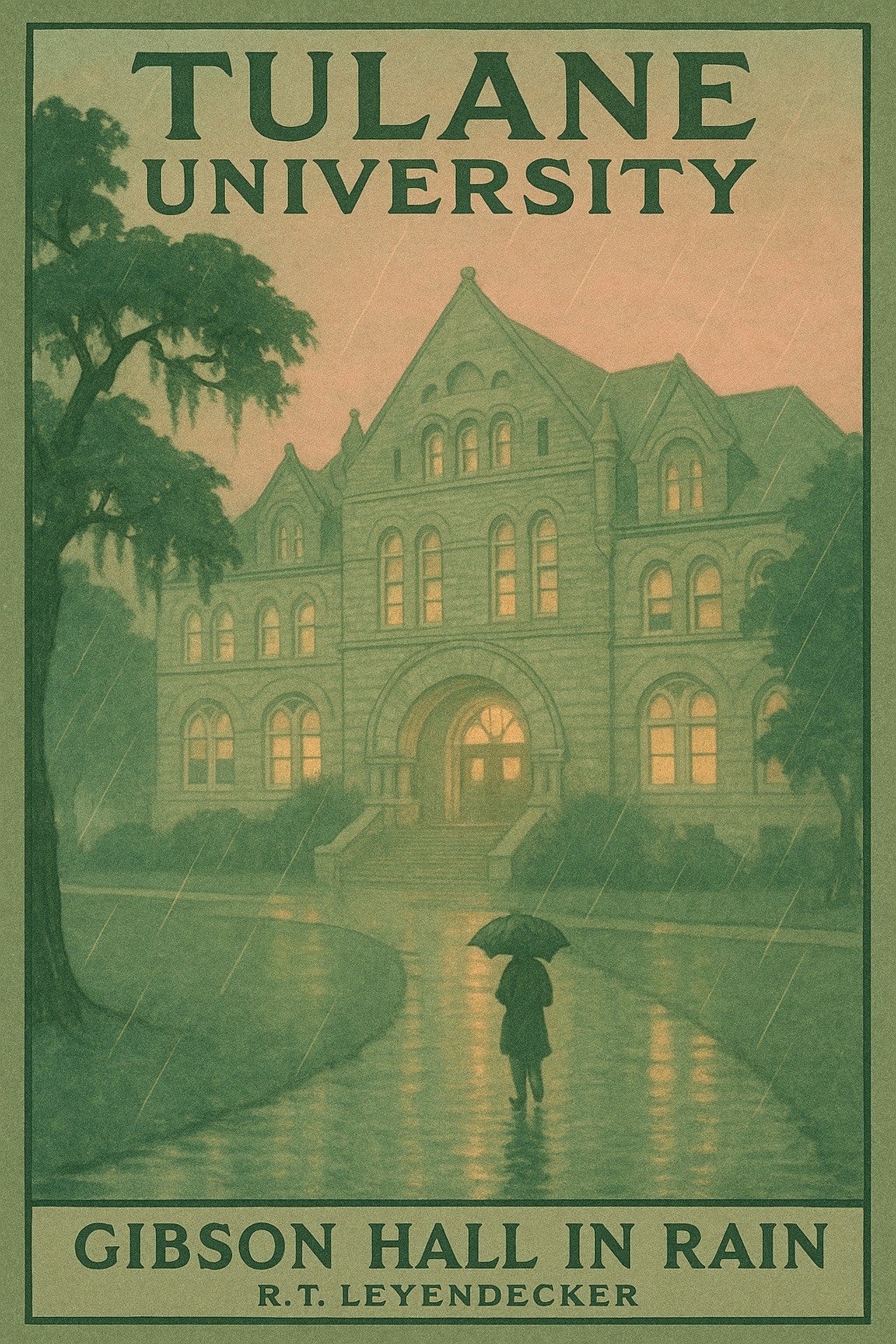 Tulane University Poster - 1930s USA 🌧️🕰️ Vintage Art Deco - 24x36” - Classic