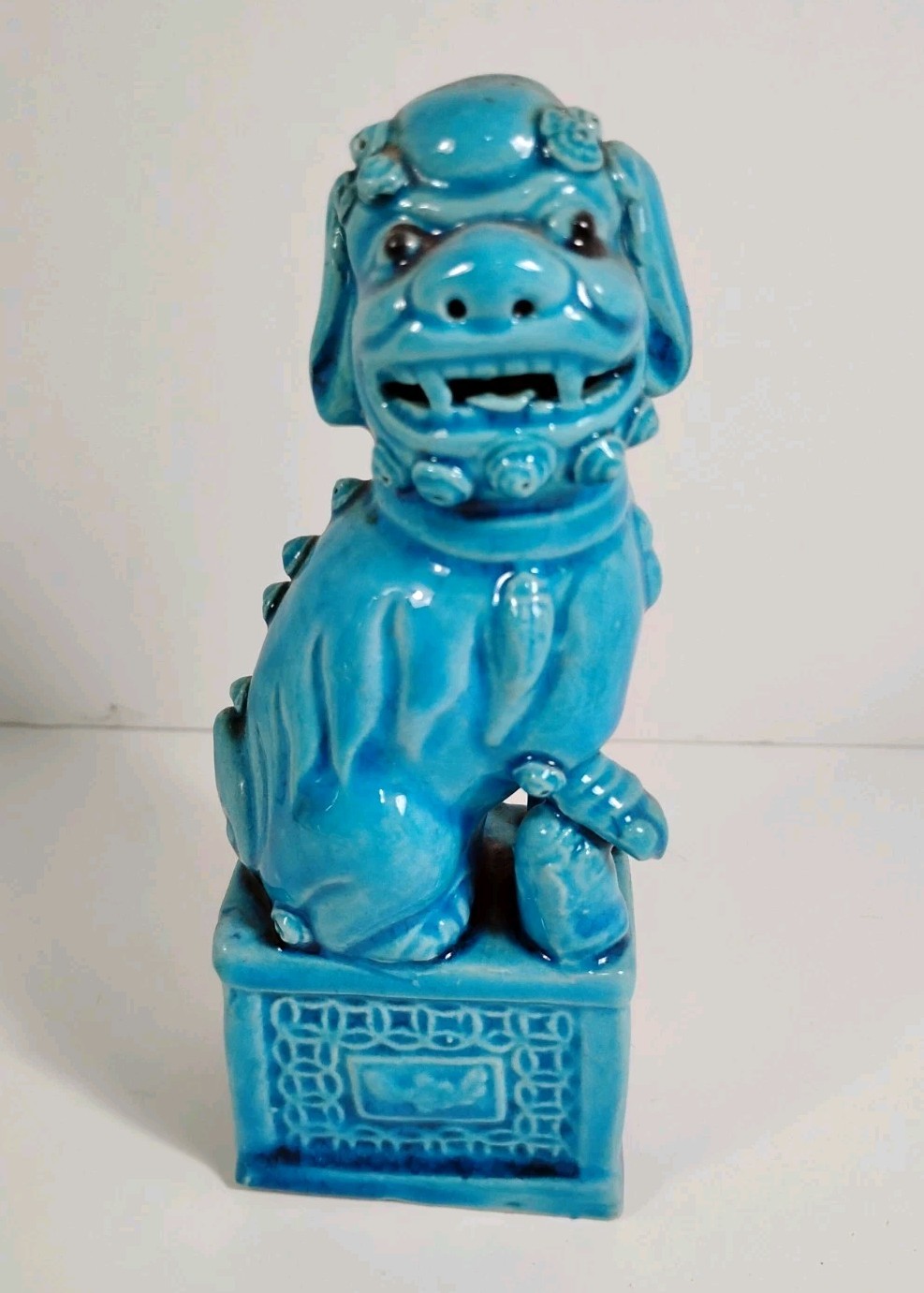 Vtg Chinese Export Turquoise Glazed Ceramic Male Foo Dog Guardian Lion 6