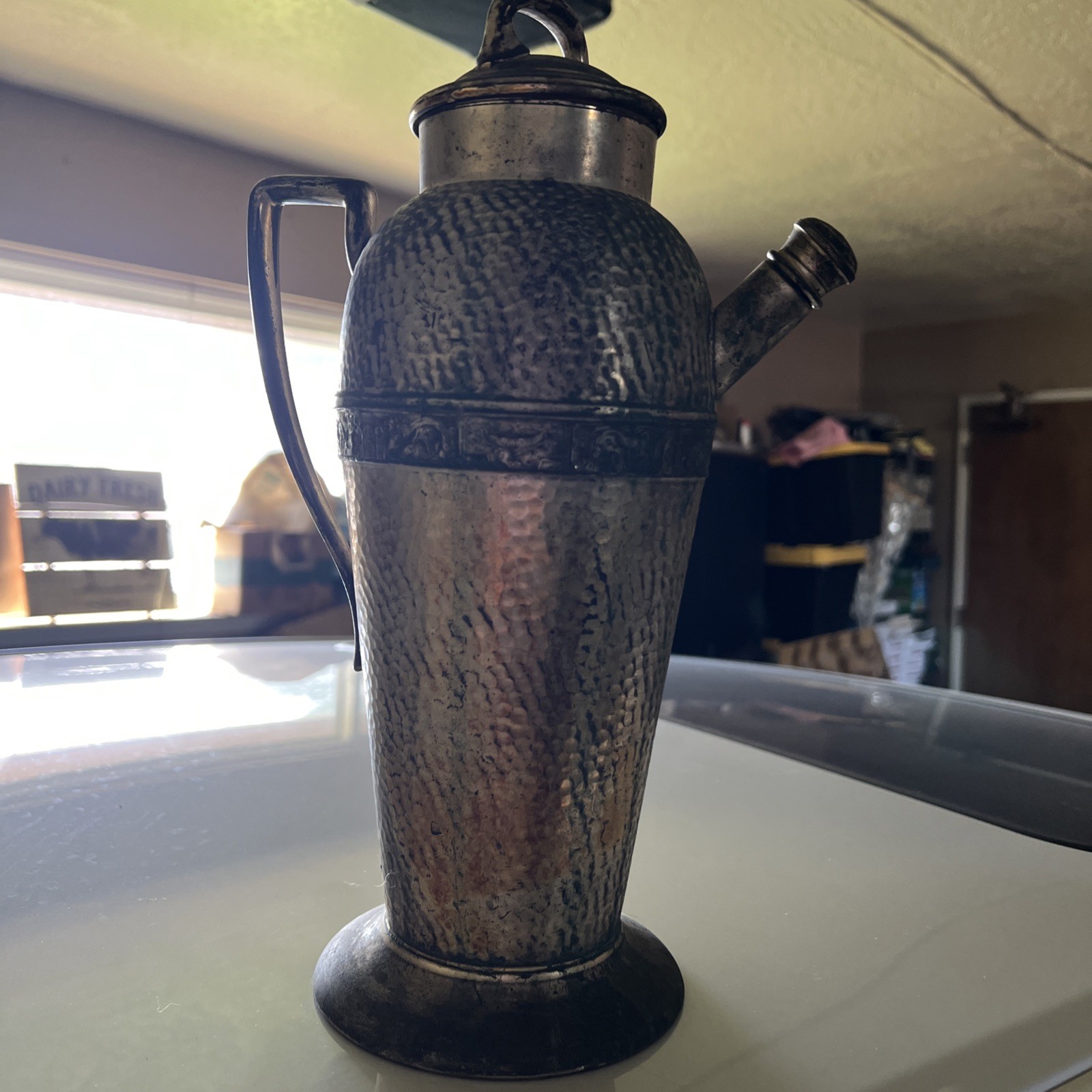 1930s Keystone Vintage Cocktail Shaker Deco Hammered Finish