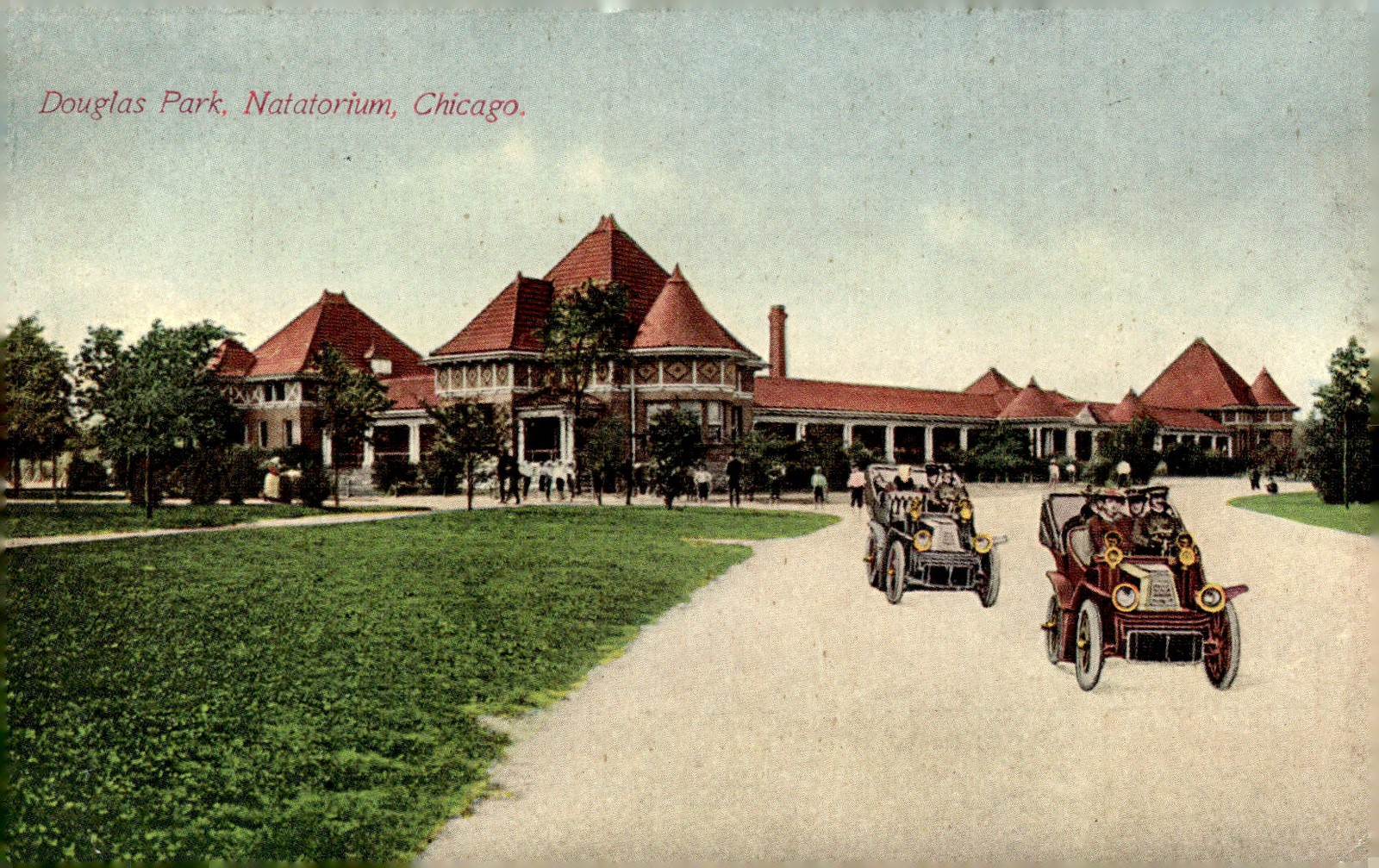 C1910 Douglas Park Natatorium Chicago IL Early Auto Antique Litho Postcard