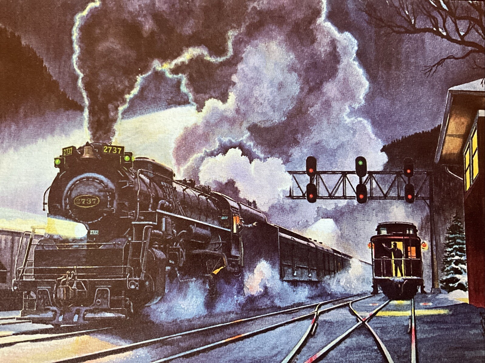 VTG Greeting Card Railroad Art Old Fashioned Kanawha Train Art Howard Fogg