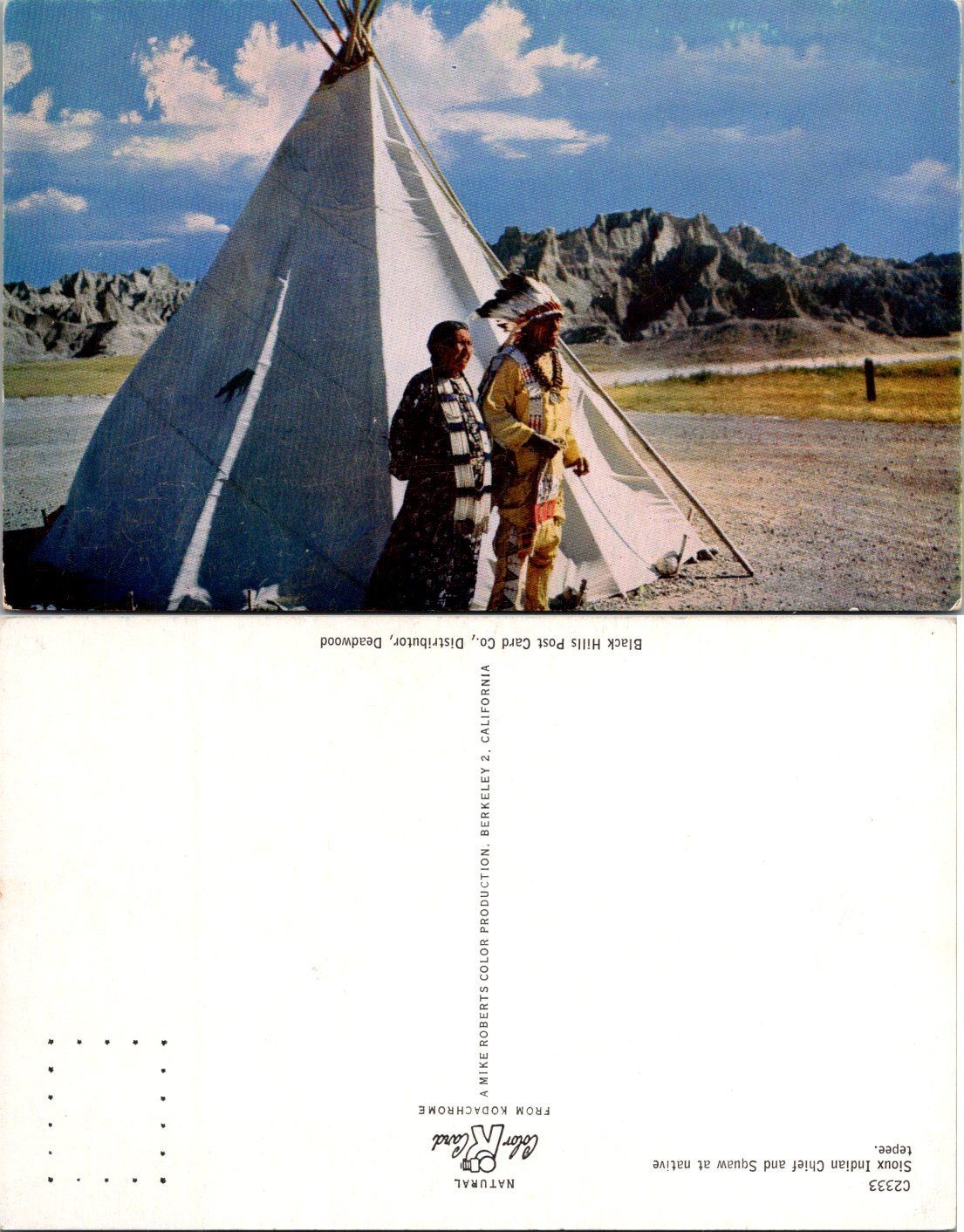 Sioux Indian Chief and Squaw Tipi Postcard Deadwood Black Hills C2333 Unposted
