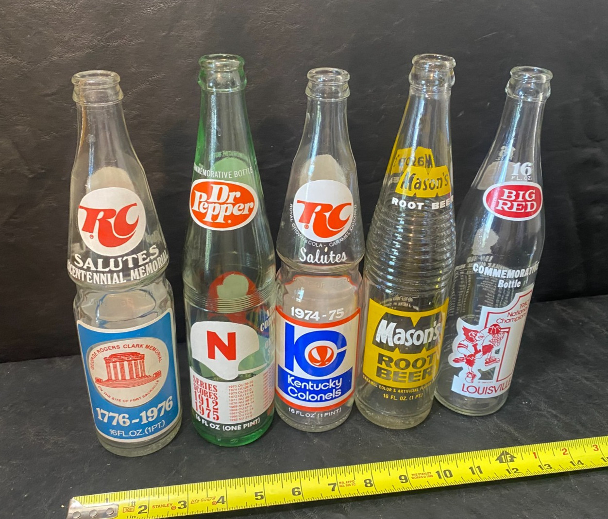 vintage soda 5 bottle lot RC Dr. Pepper Mason's Big Red Kentucky Louisville +