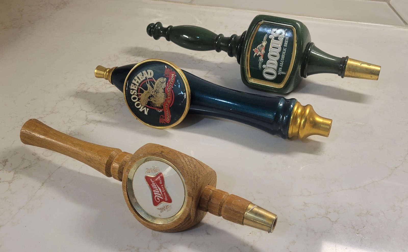 Vintage Lot of 3 Wood Beer Tap Handles-Miller, O'Dould's & Moosehead