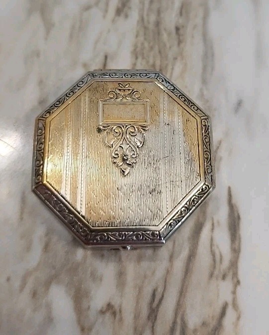 Antique 1920s Engravable De Meridor Flapper Blush Lazell Makeup Metal Compact
