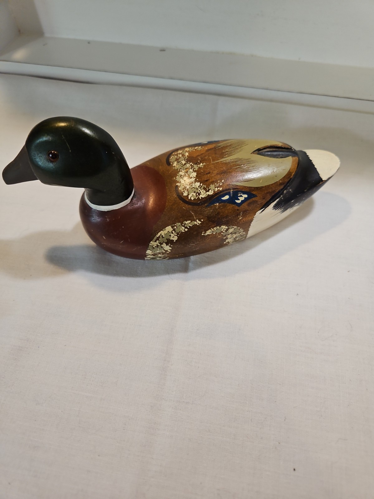 Vintage Hand Painted Wooden Mallard Duck Decoy Made in Taiwan 7” Rustic Decor *