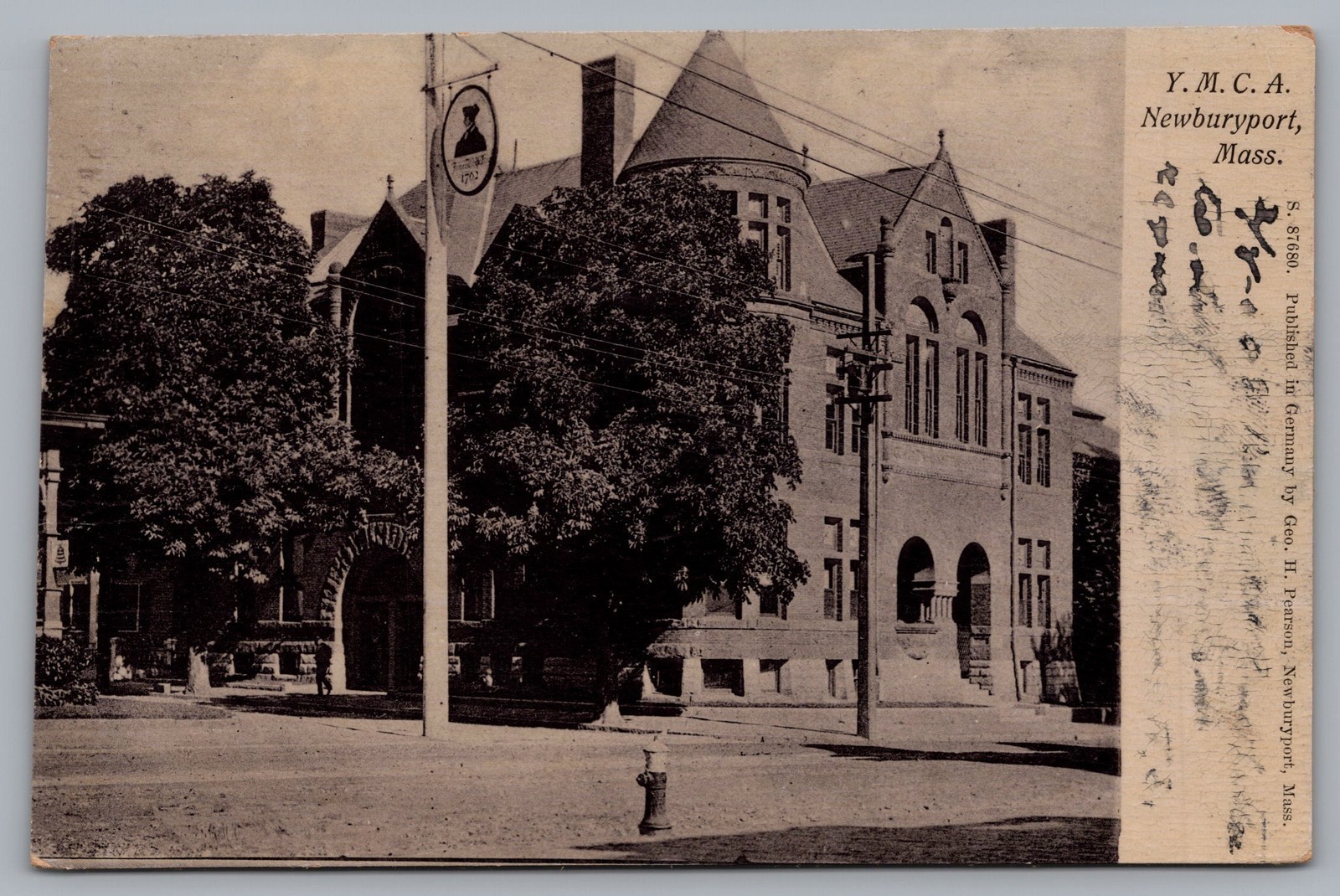 YMCA Newburyport MA Building Street Scene UDB 1909 Postcard TS-199