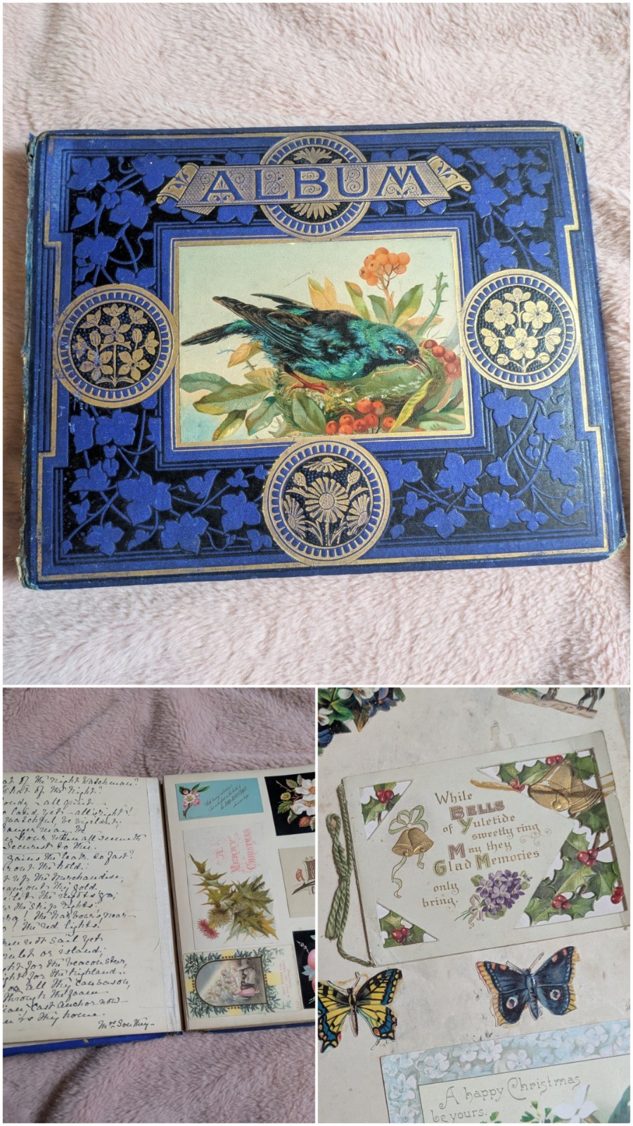 Charming Antique 38 Page Early 20th Century Christmas Card / Postcard Album