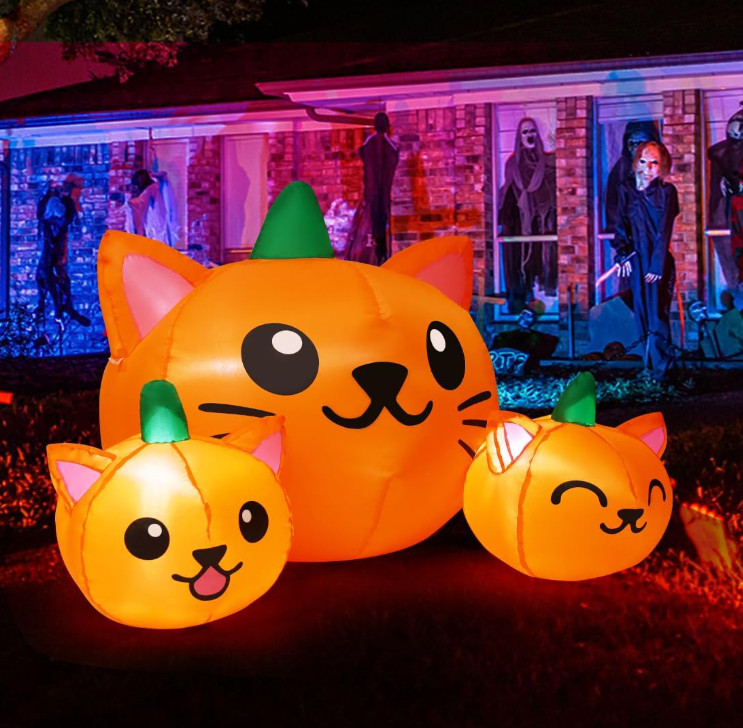 Inflable Halloween 5FT con 3 Calabazas Gato y Luces LED para Jardín Exterior