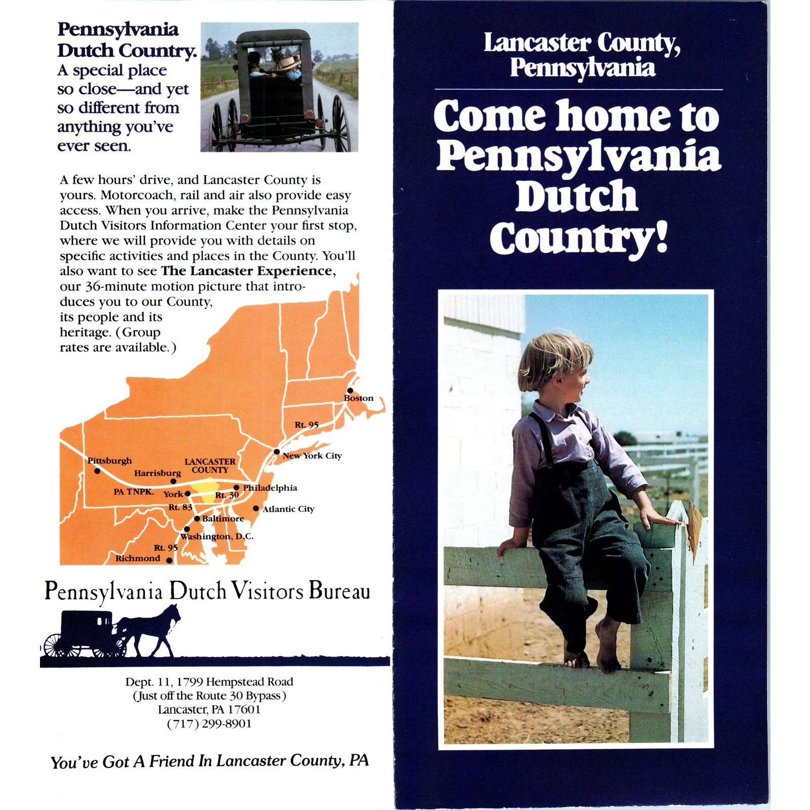 1970s Lancaster County Pennsylvania Dutch Country Travel Brochure H5-4