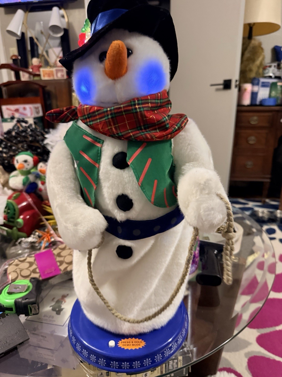 Gemmy Cowboy Snowman - Rare - Box Is A Little Damaged - Tested- Works-