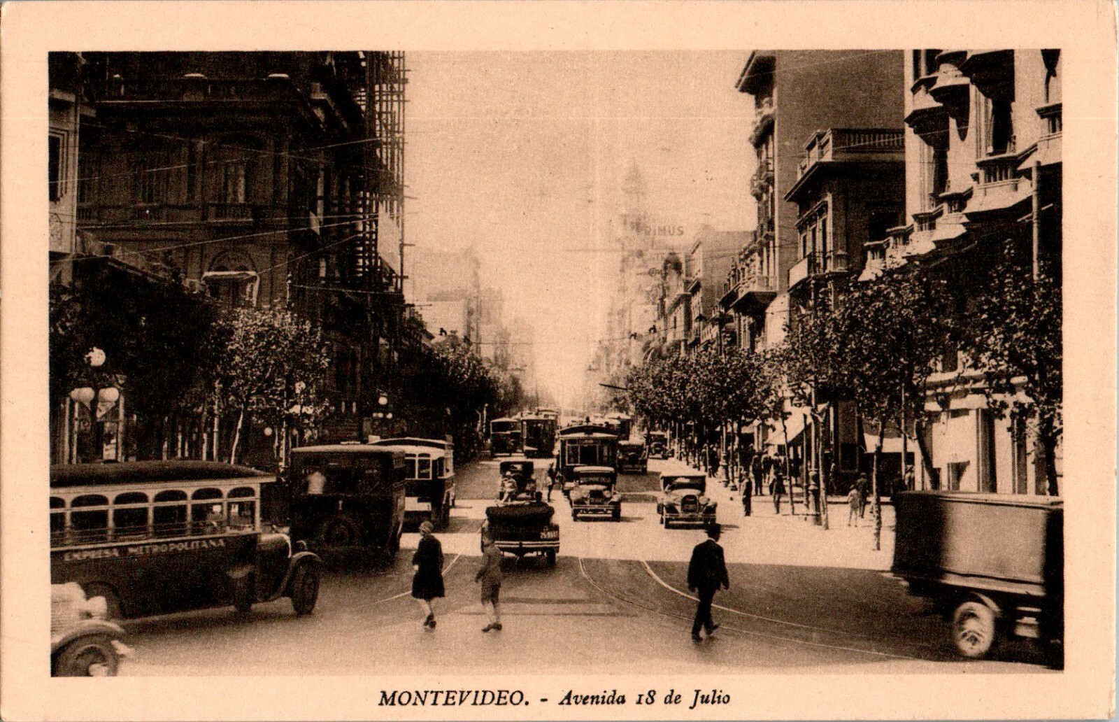Street Scene, Buses, Early Automobiles Montevideo, Uruguay Circa 1925 Postcard