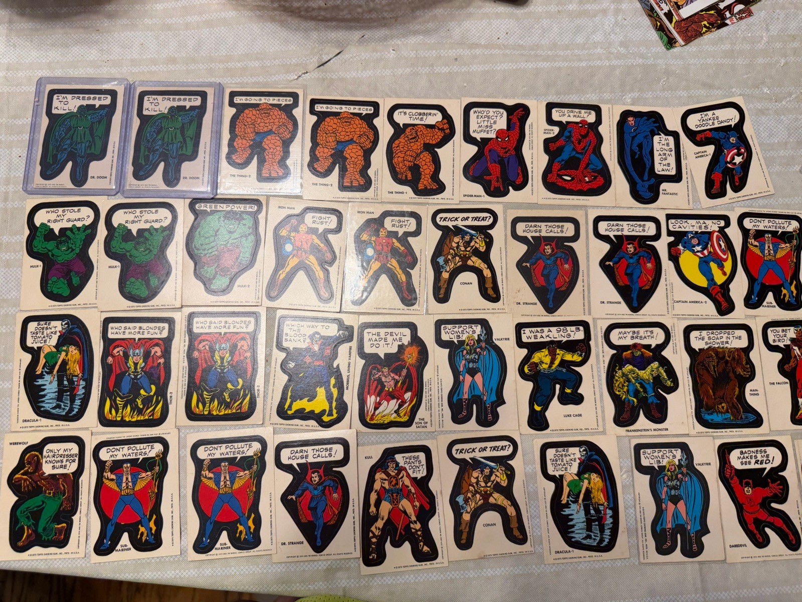 1975 Topps Marvel Comic Book Heroes 68 Card Lot Checklists POSSIBLE ACETATE TEST