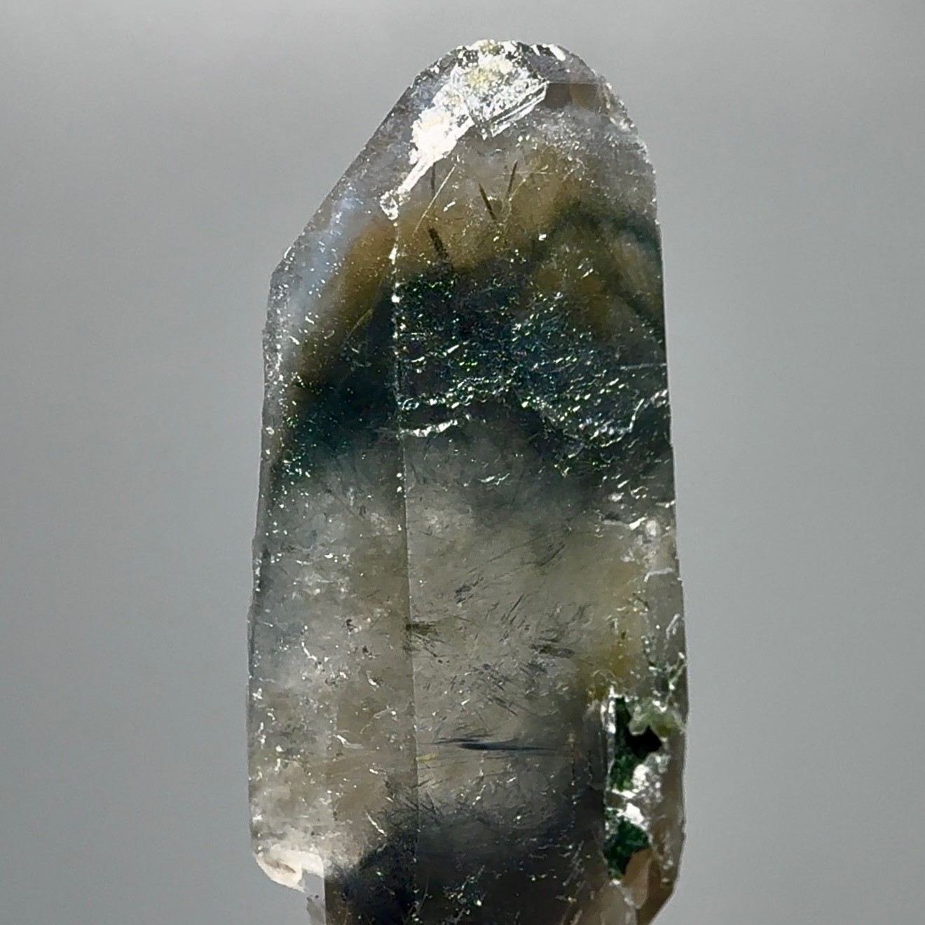 Rare Blue Phantom Amphibole Riebeckite Malawi Smoky Quartz w Rutile & Epidote