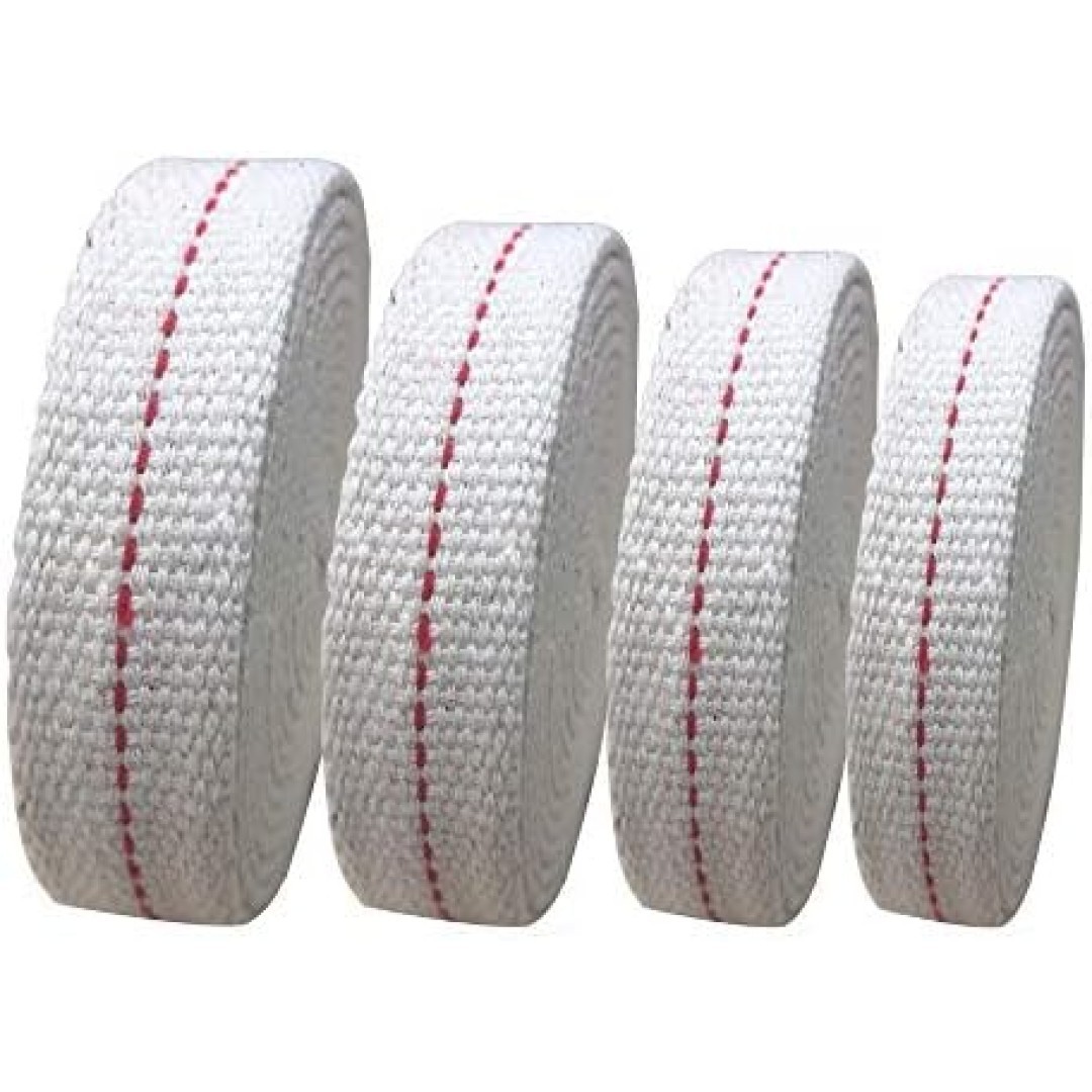 4 Rolls Oil Lamp Wick 1/2, 3/4, 7/8 Inch Flat Cotton Wick 6.5 Ft/roll Red Stitch