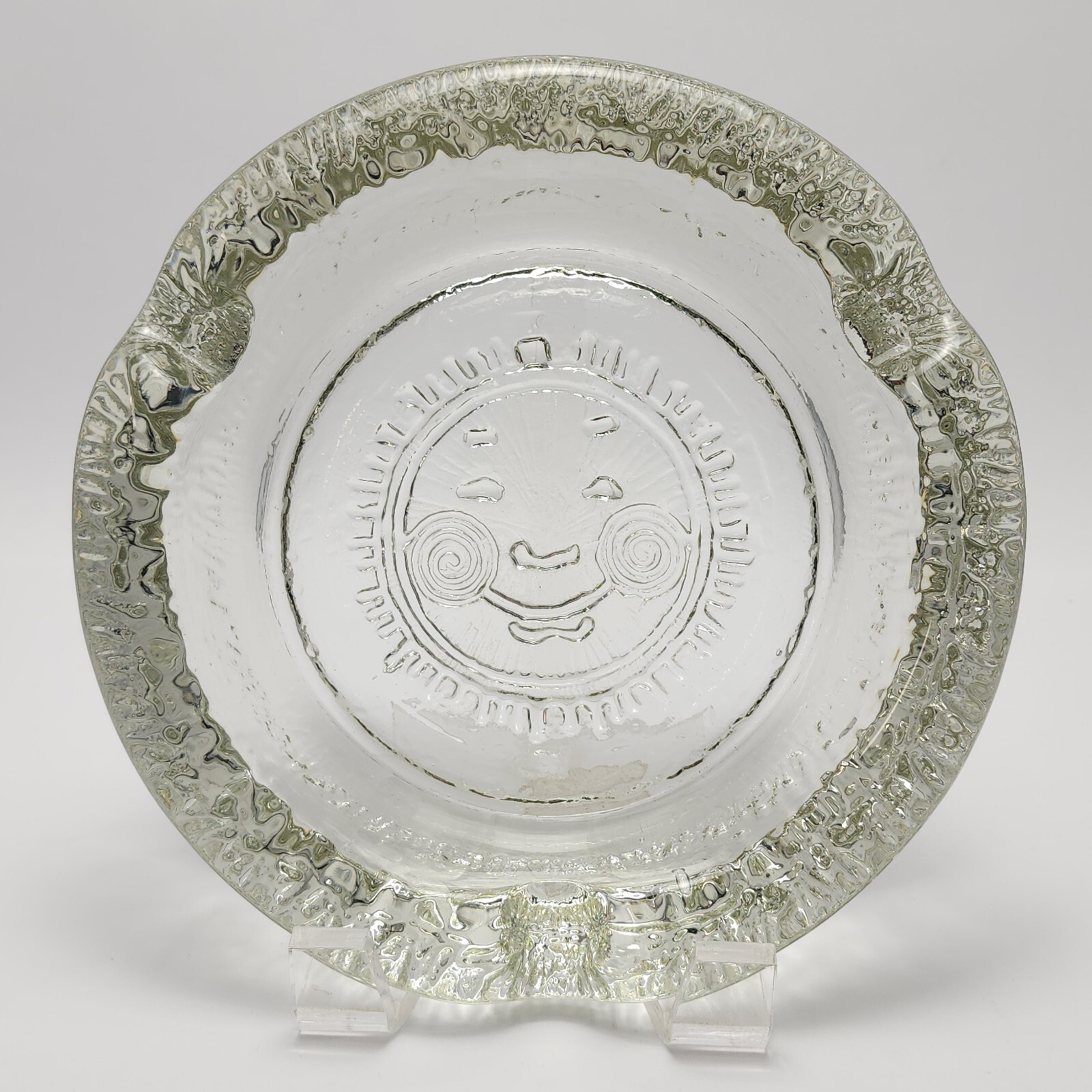 MCM Wheaton Nuline Clear Glass Cigar Ashtray Vintage 1965-73 Smiling Sun 7.25\