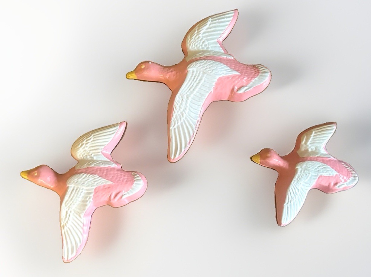 Vintage MCM ChalkWare Pink Flying Geese Wall Decor