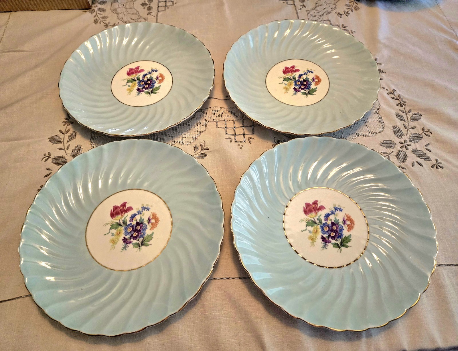 Bone China By John Aynsley & Sons, 4 DINNER PLATES,9.5