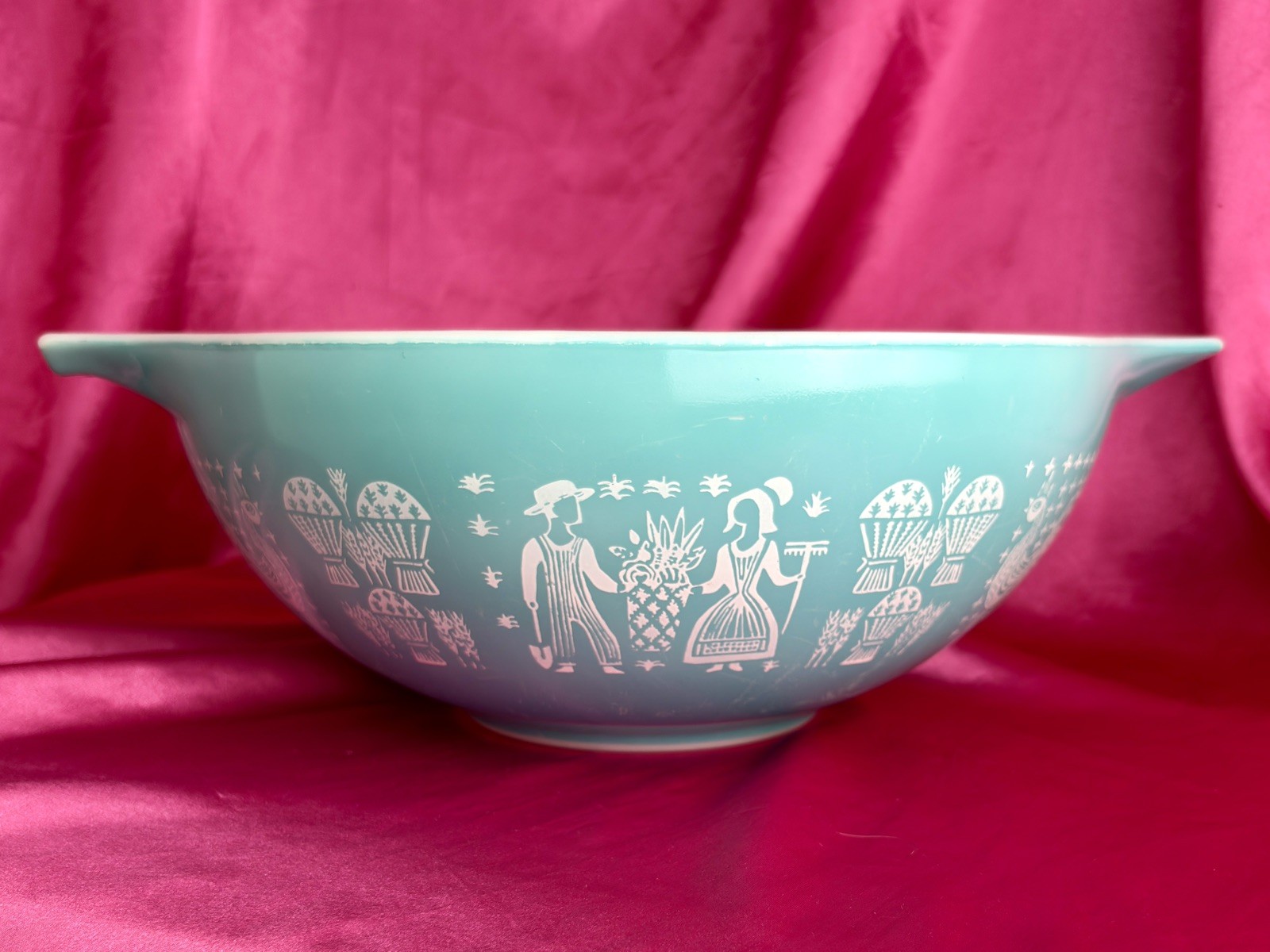 Vintage Pyrex Amish Butterprint #444 Cinderella Mixing Bowl Turquoise 4 QT EUC