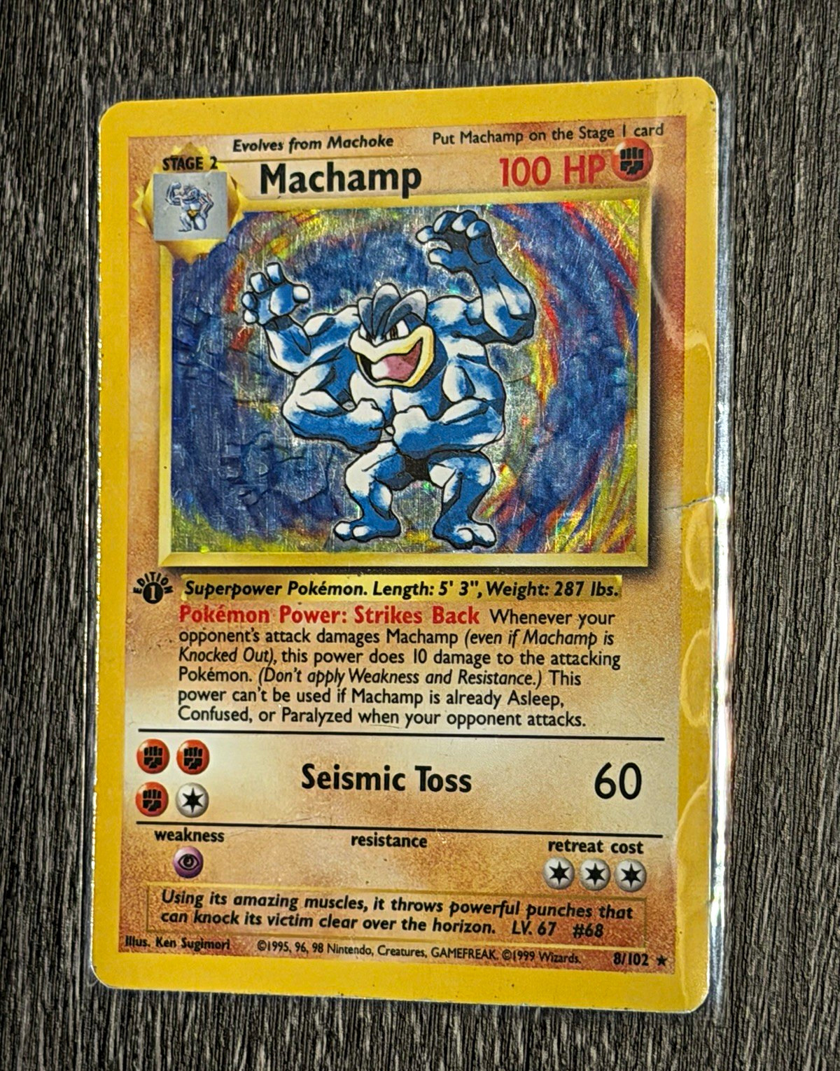 1999 Pokémon Base Set Machamp Holo 8/102 English Wizards Trading Card