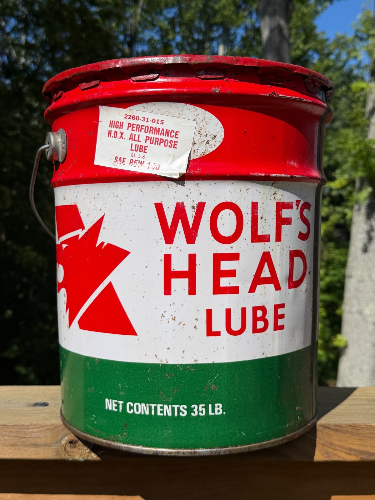 Vintage Wolf's Head 5 Five Gallon Metal Can Bucket Pail Empty 