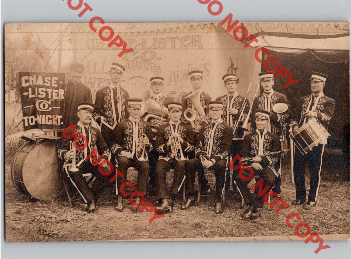 c1910 Chase Lister & Co Circus Band Carnival GRINNELL Iowa IA RPPC Real Photo