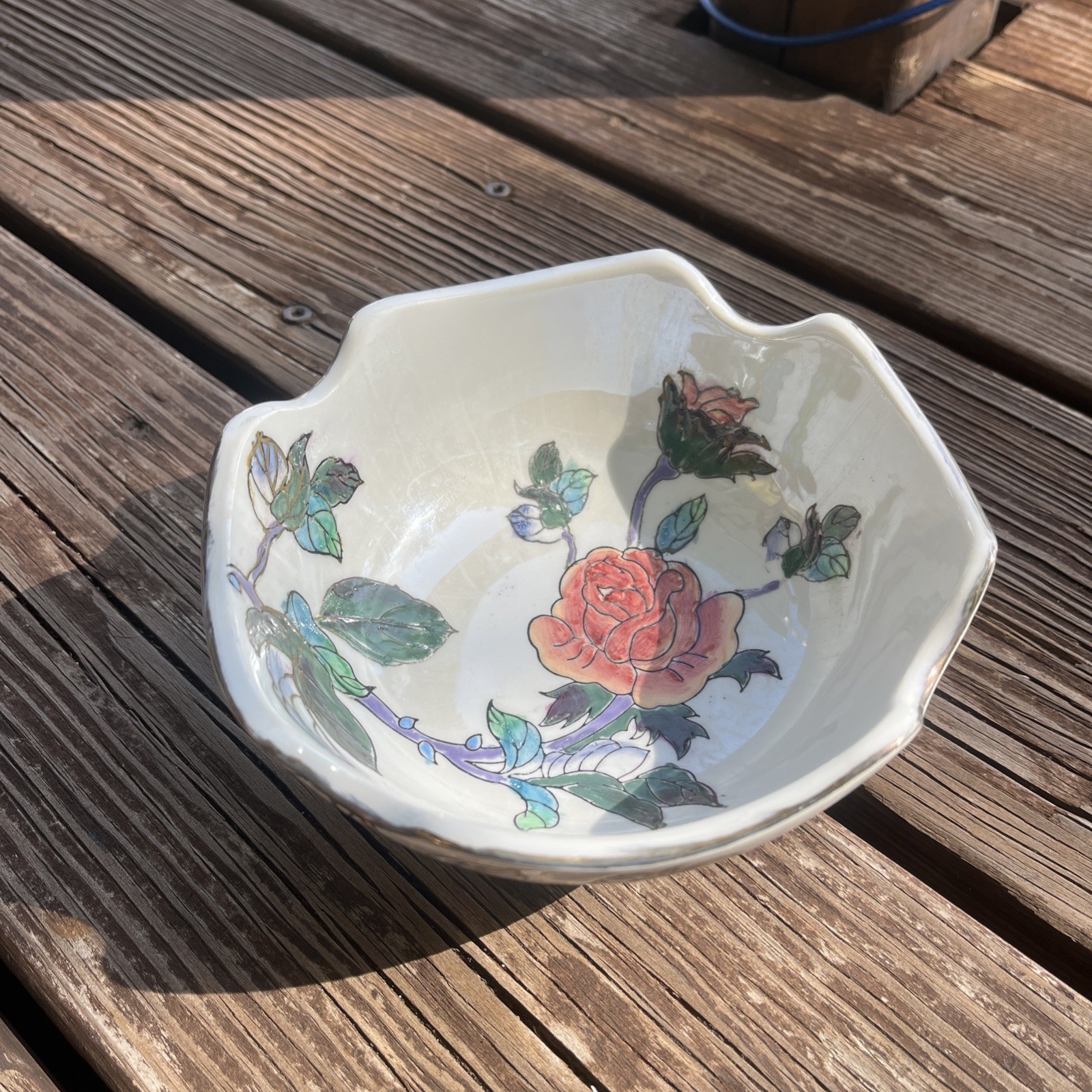 Vintage Chinese Toya Hand Painted Rose Silver/gold  6” Bowl