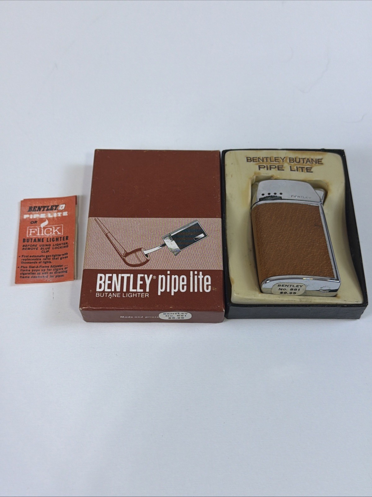 VTG Bentley Butane Lighter Automatic Pipe Lite Silver/Brown No. 881 w/ Box NEW