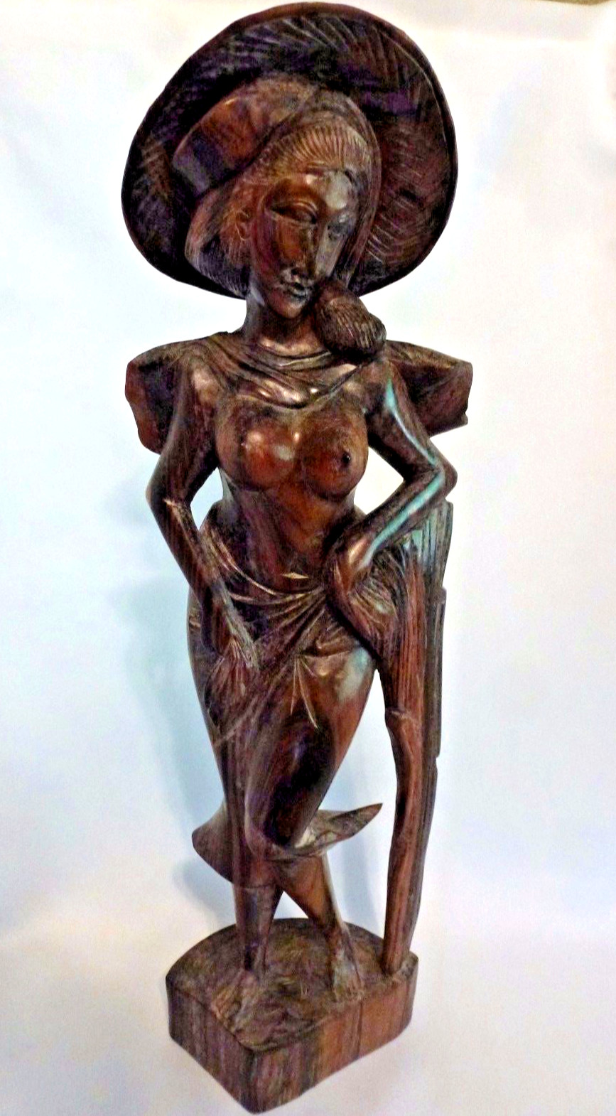 Vintage Hand Carved Wood Exotic Semi Nude Female Woman Statue Indonesian 16 Inch