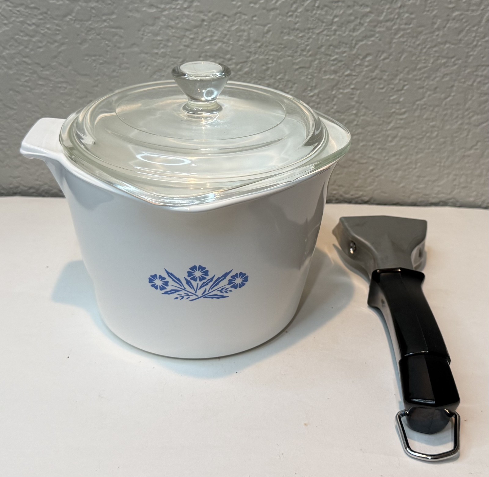 VTG Corning Ware Blue Cornflower 1 QT Sauce Maker Lid Handle P-55-B 3 Piece Set