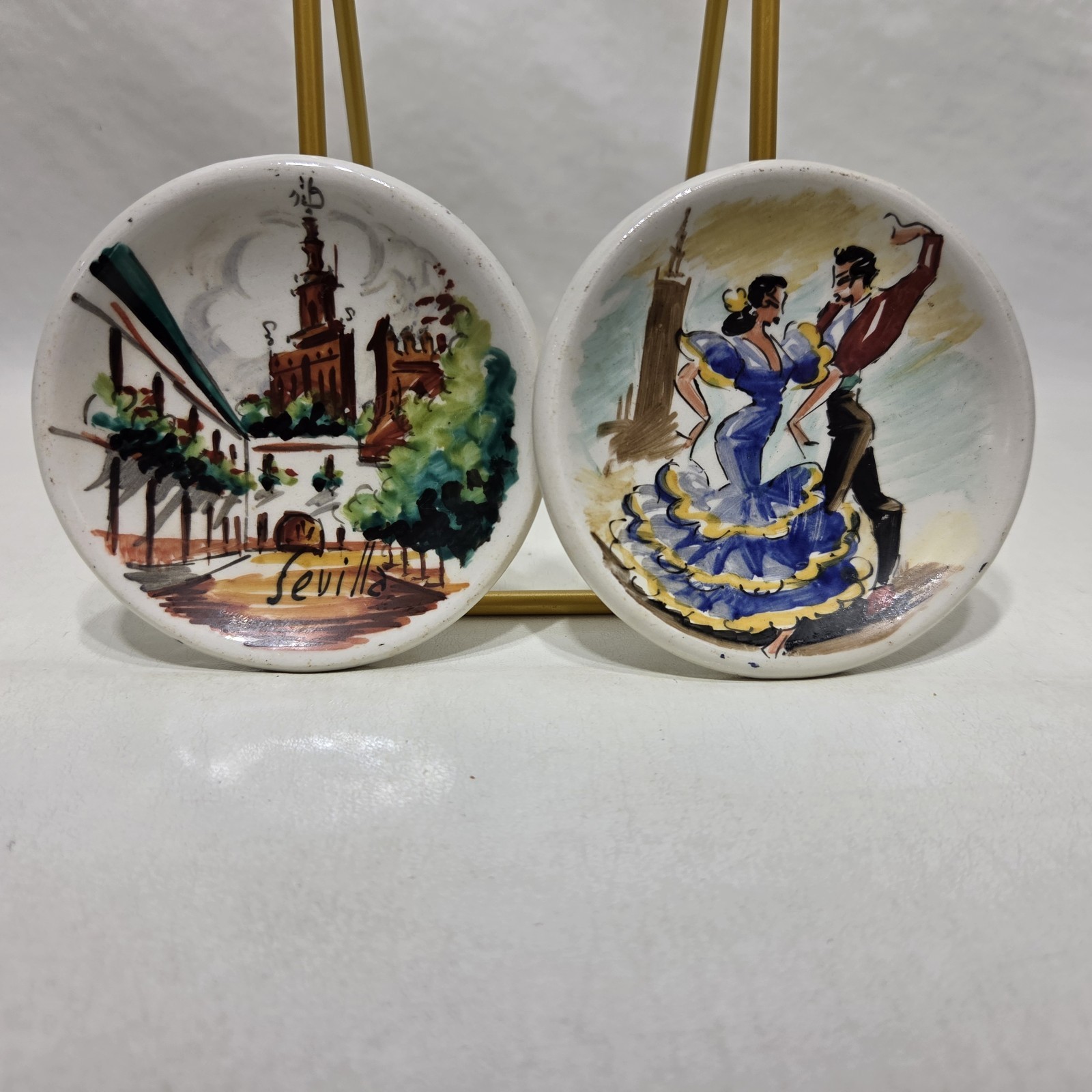 Vintage Pickman S.A. Sevilla Butter Pats Handpainted Set Of 2 From Spain