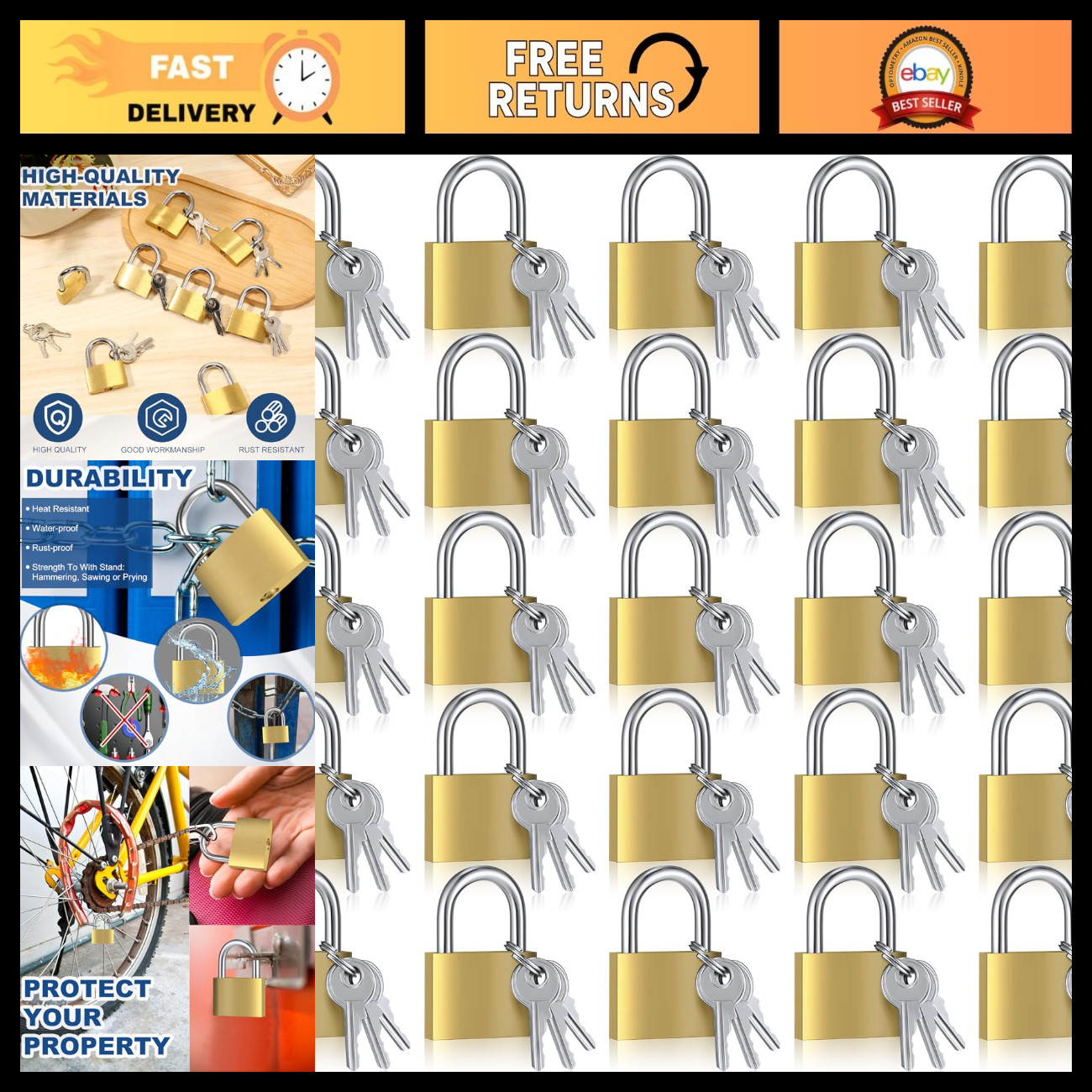 30mm Solid Brass Keyed Alike Padlocks with Keys - 24 Pack, Durable Security Lock 30mm Solid Brass Keyed Alike Padlocks with Keys - 24 Pack, Durable Security Lock