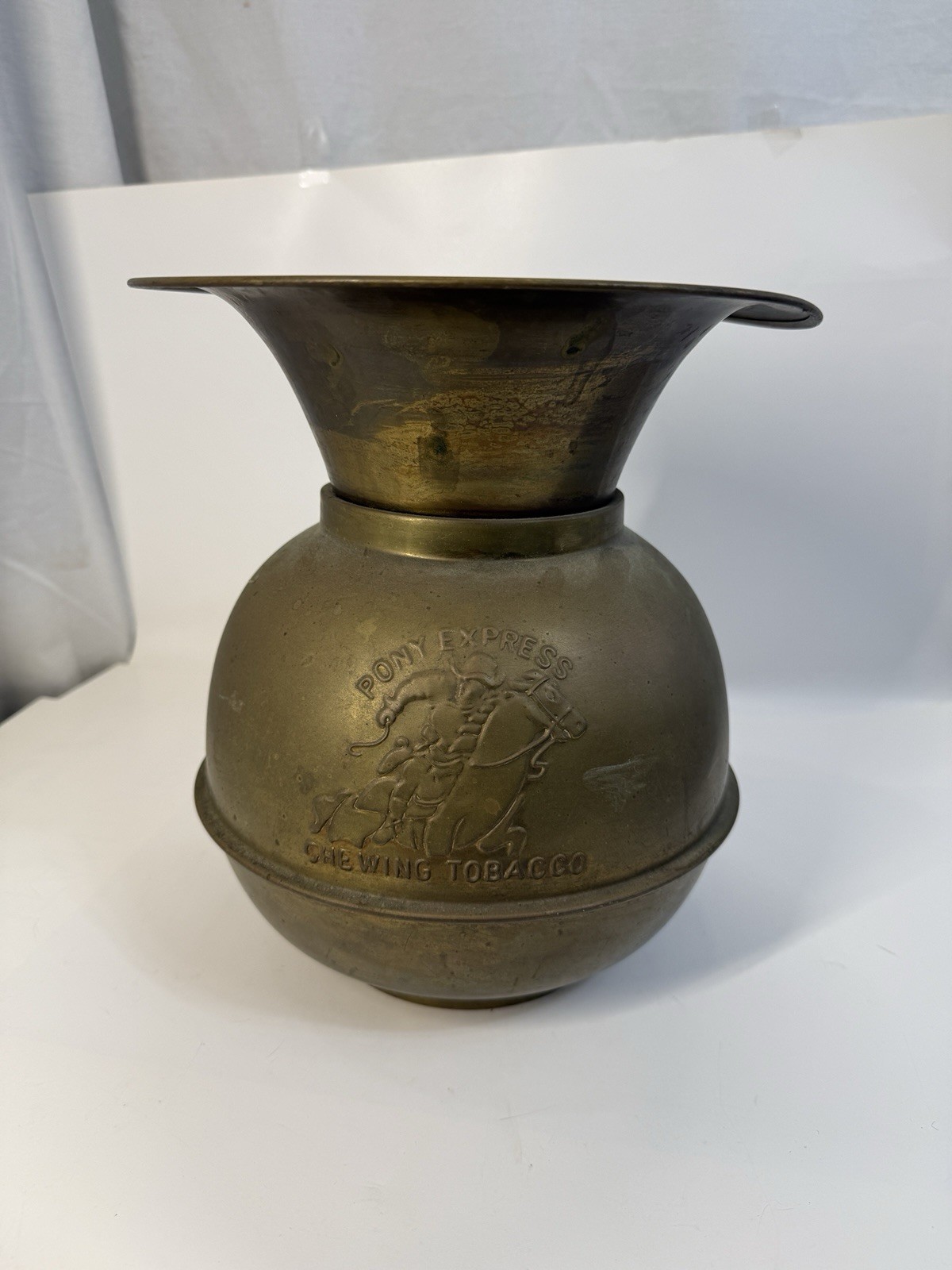 VTG Large Brass & Copper Spittoon Pony Express Cut Plug Chewing Tobacco 10