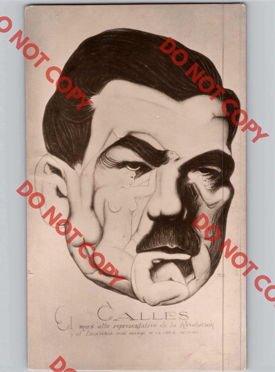 WOW c. 1920s Plutarco Calles Mexico President NUDE WOMEN Satire Caricature RPPC