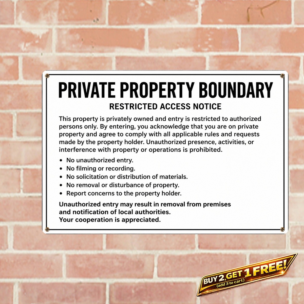 No Trespassing Warning Metal Sign Private Property Security Plaque