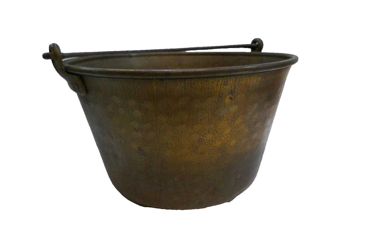 Antique/Vintage Hammer Finish Brass Bucket Pot Pail Forged  Handle Primitive