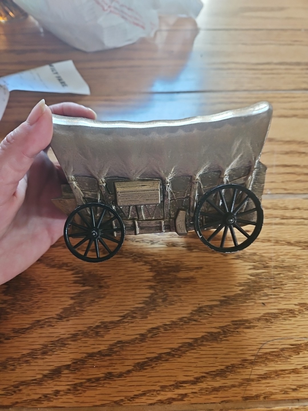 1974 Metal Banthrico Pioneer Piggy Bank Covered Wagon -Sunwest Bank  Albuquerque