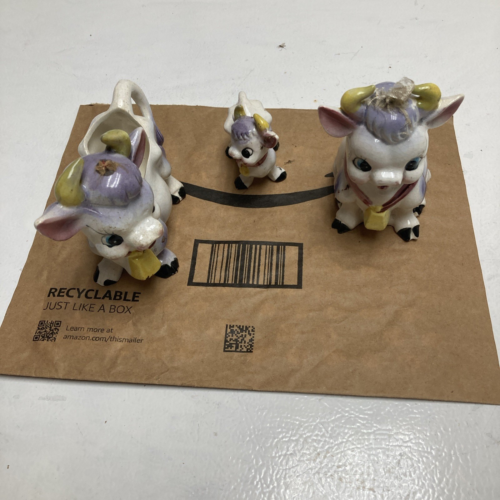Vintage Ceramic Elsie Cow Bull Purple Creamer Japan Set