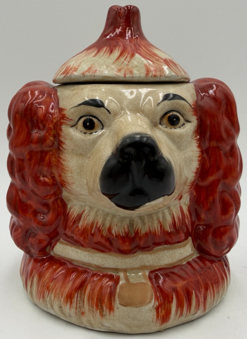 Vintage Staffordshire Double Sided Spaniel Dog Head Cannister Tobacco Jar