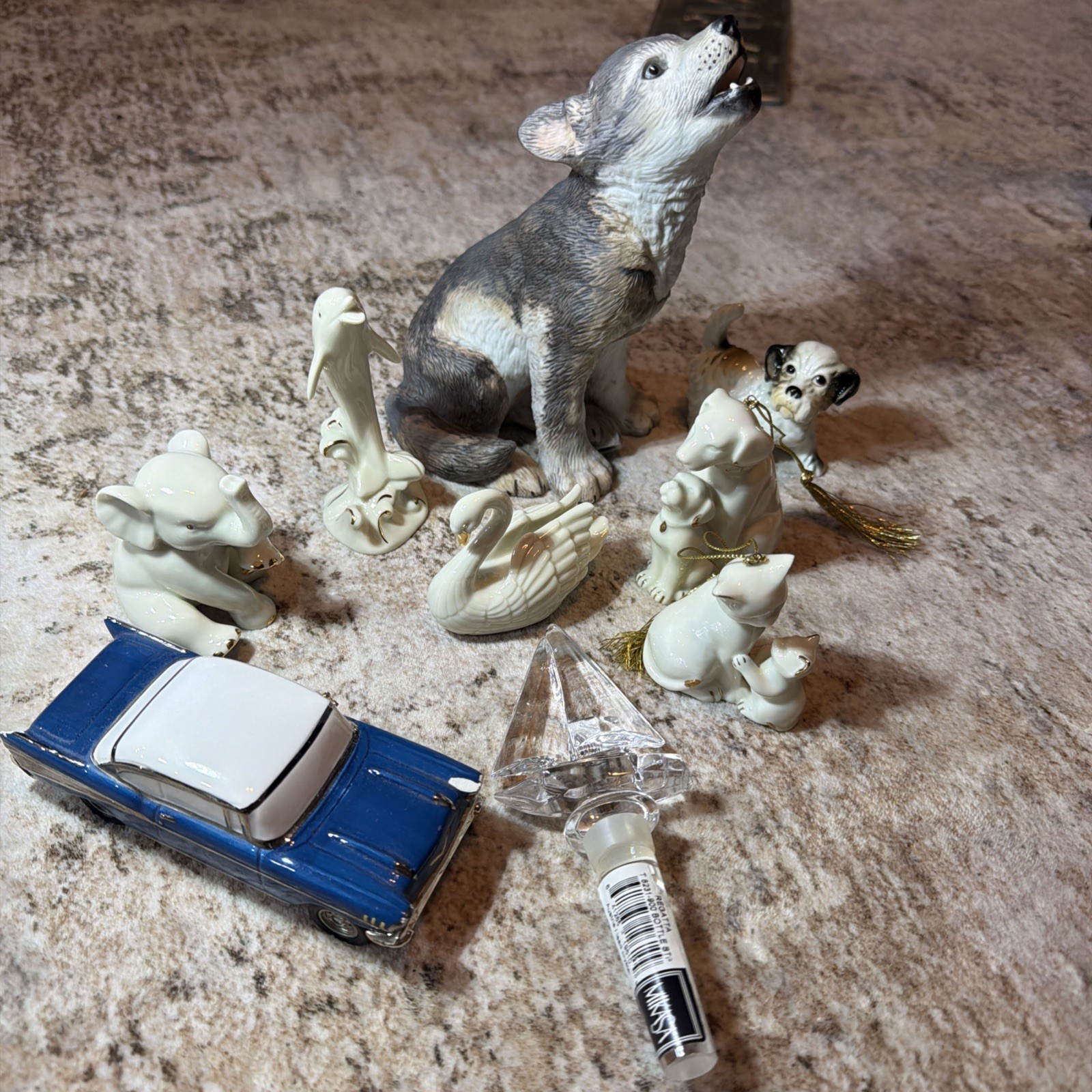 LENOX MIKASA Dept 57 Animal Trio Swan Elephant Dolphin Figurines Pup Wolf 