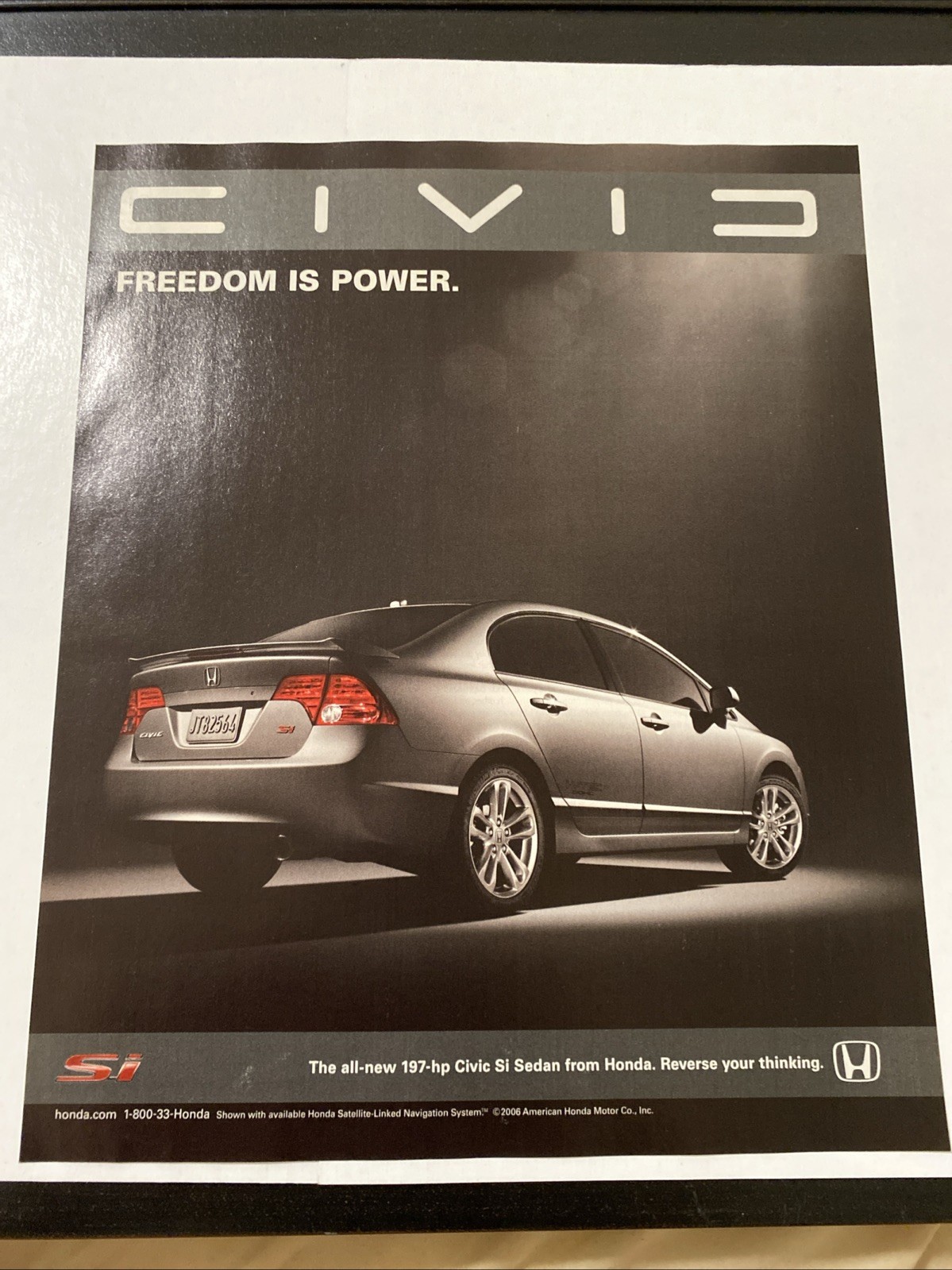 2006 Charcoal Honda Civic SI Photo 4 Door Sedan Vintage Car Ad Poster 