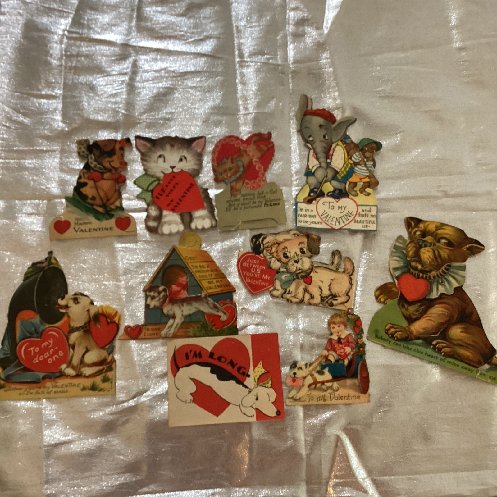 Vintage Antique Valentine Cards Lot of 10 Animals 1940s 