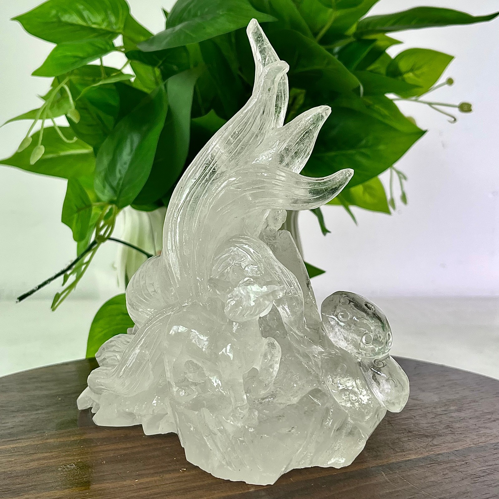 3.02LB Beautiful white crystal nine tailed fox hand carved specimen