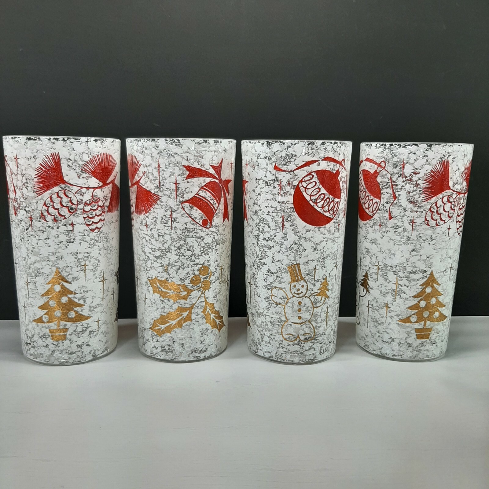 MCM West Virginia Glass Christmas Snowy Day Set Of 8 Hi Ball Drinking Glasses 