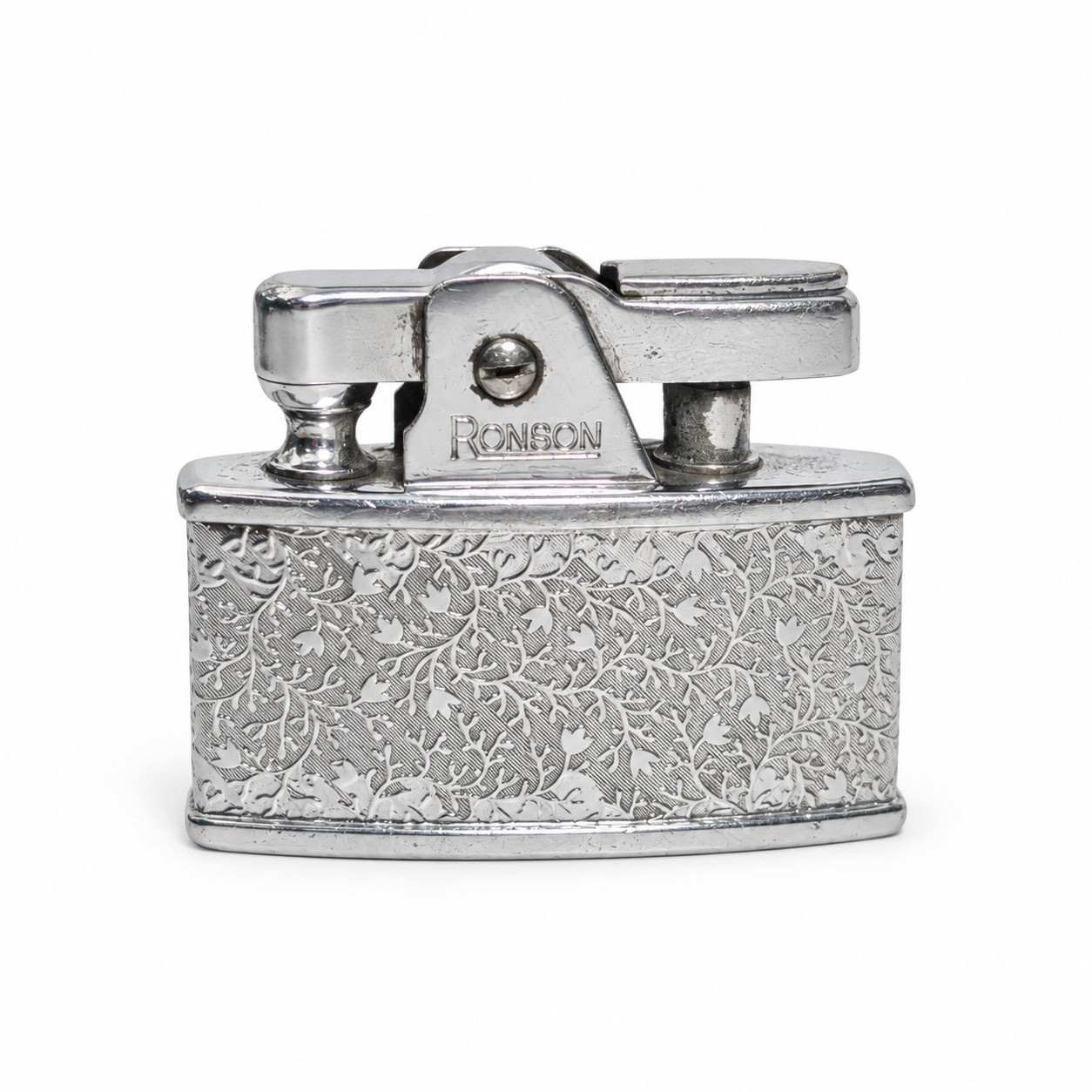 Vintage 1950s/60s Ronson Milady Petrol Lighter England Floral Chrome Pat 621570