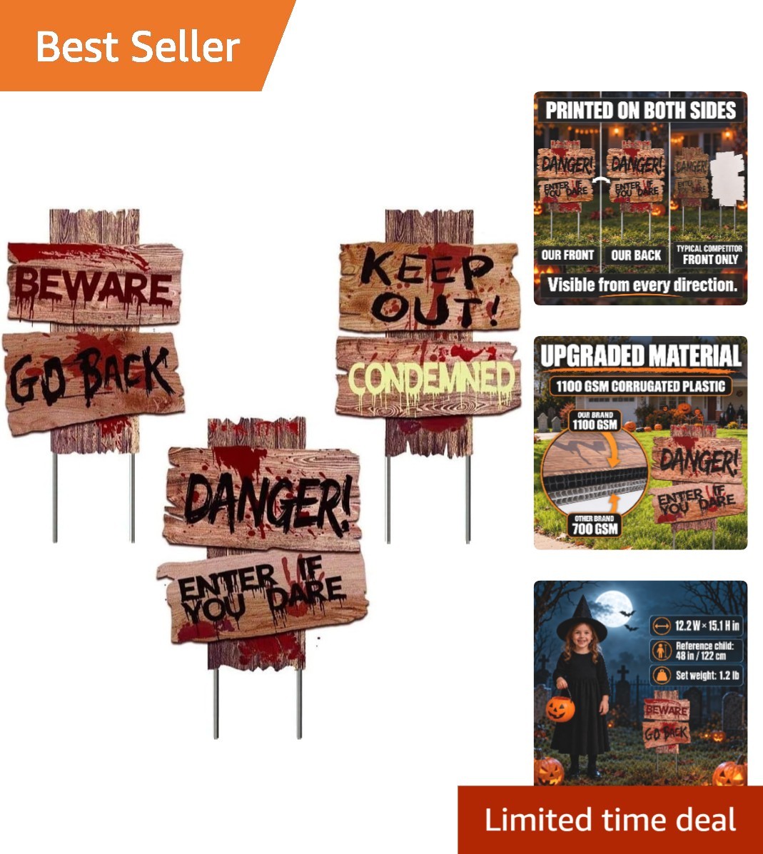 3 Pack Halloween Yard Signs – Spooky Warning Signs for Ultimate Decor