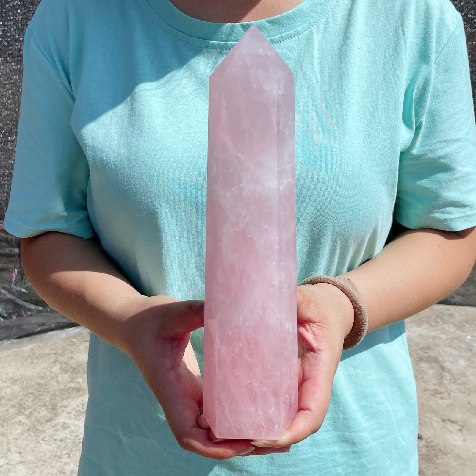 2.78LB Natural Pink Rose Quartz Obelisk Crystal Wand Point Healing C3054