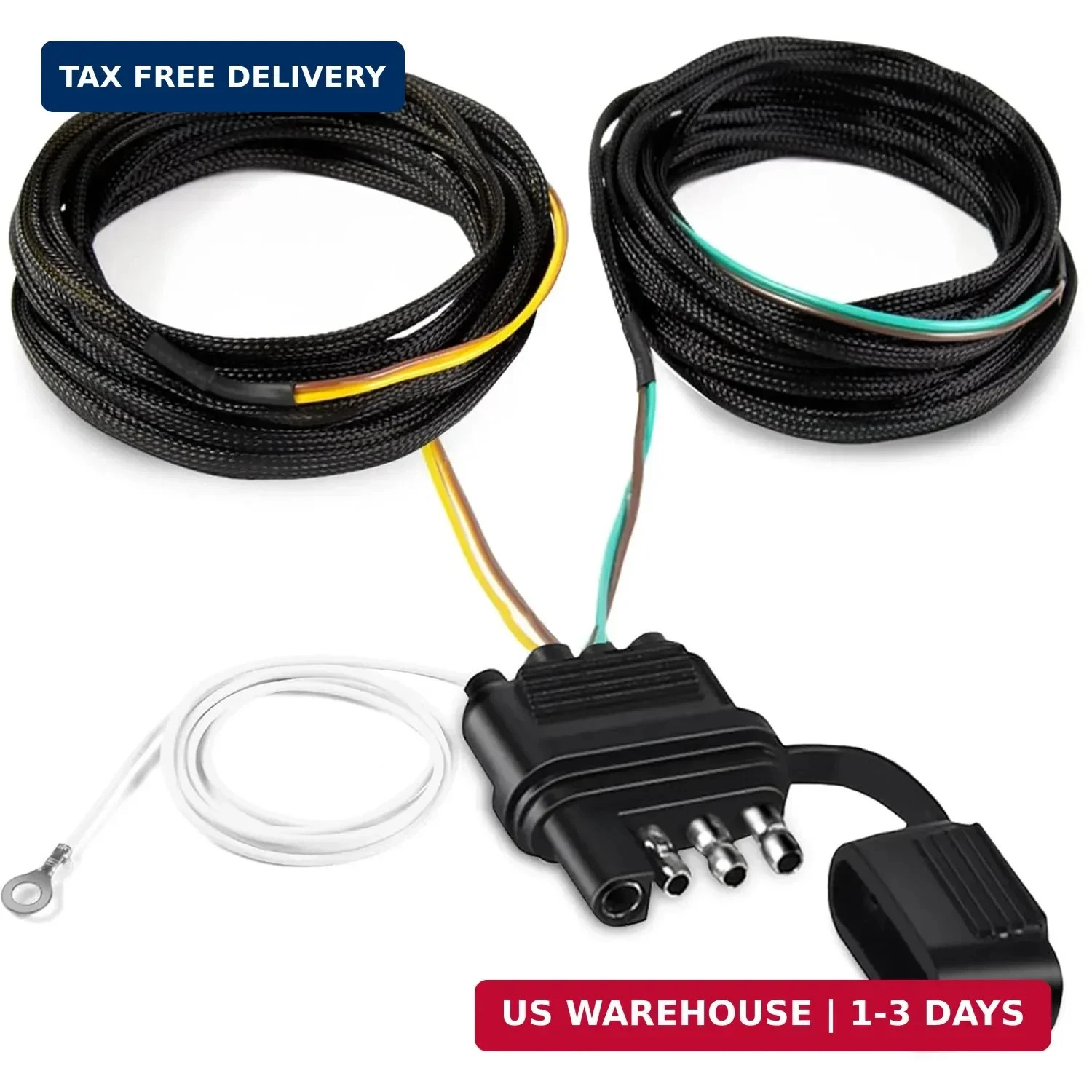 22FT 4 Pin 5 Wire Trailer Wiring Harness Protected by Nylon Net Tube, Utility Pu